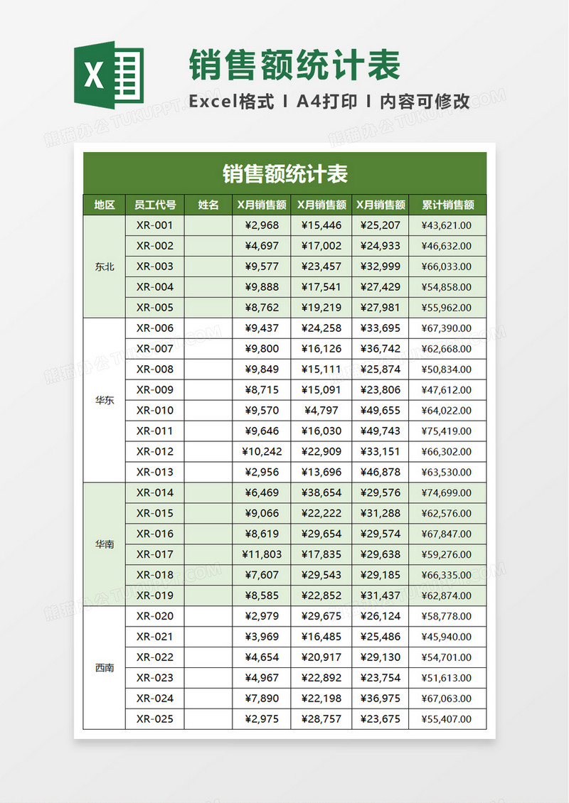 销售额统计表excel模板