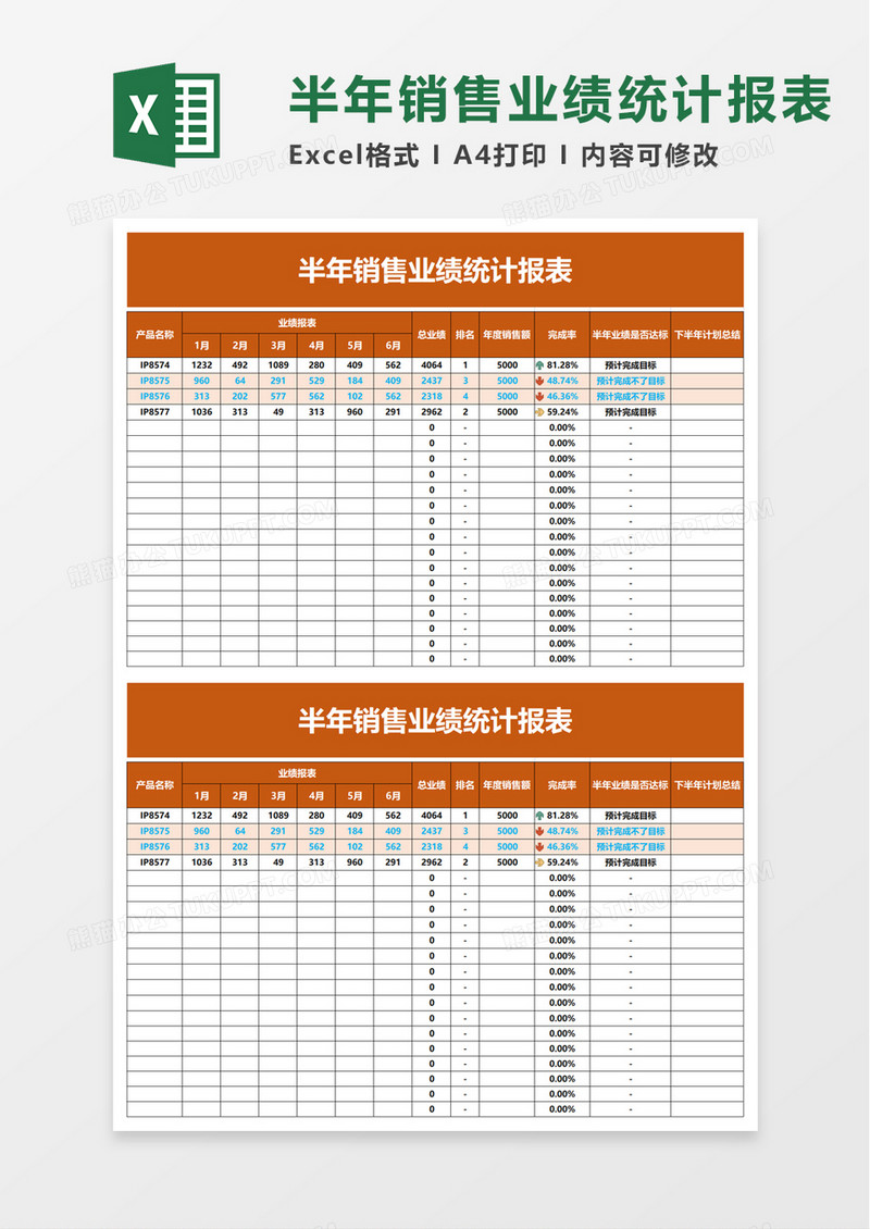 半年销售业绩统计报表excel模板