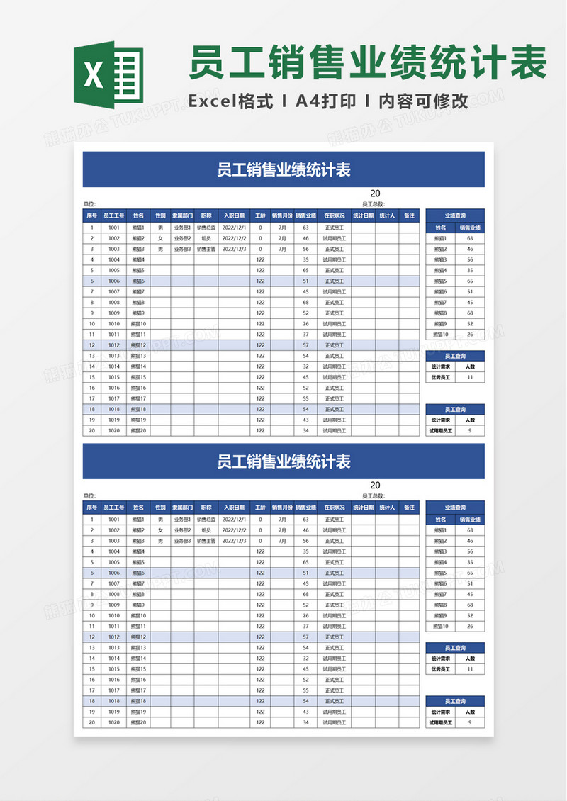 员工销售业绩统计表excel模板