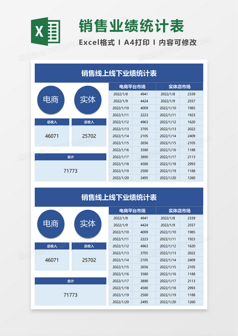 销售线上线下业绩统计表excel模板