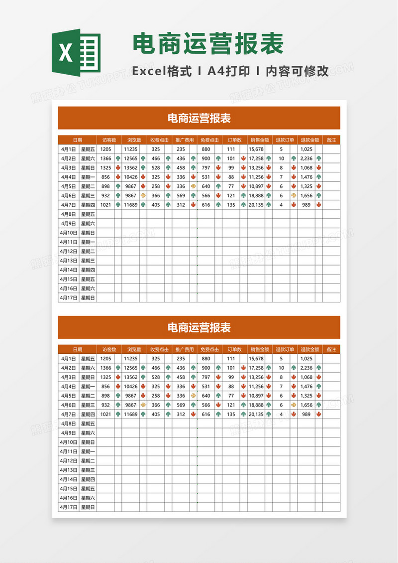 简约电商运营报表excel模板