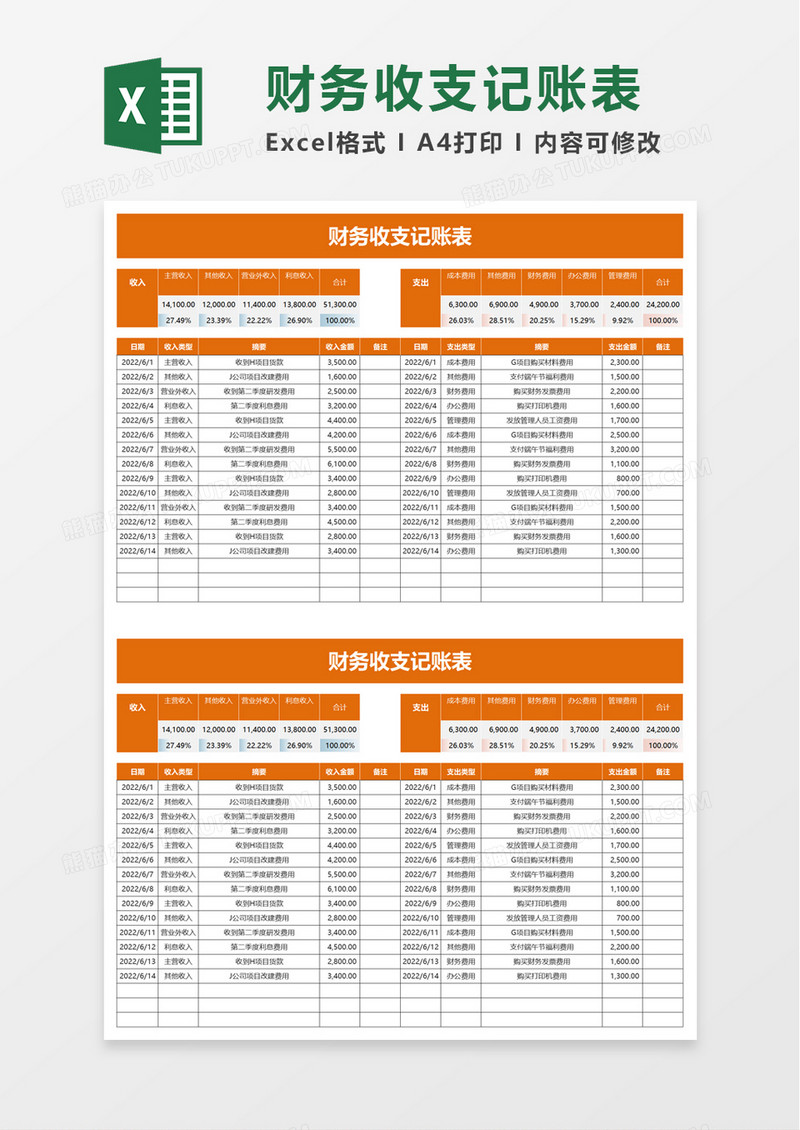 简约简洁财务收支记账表excel模板