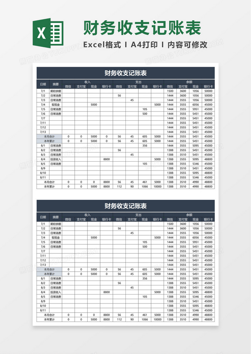 通用财务收支记账表excel模板