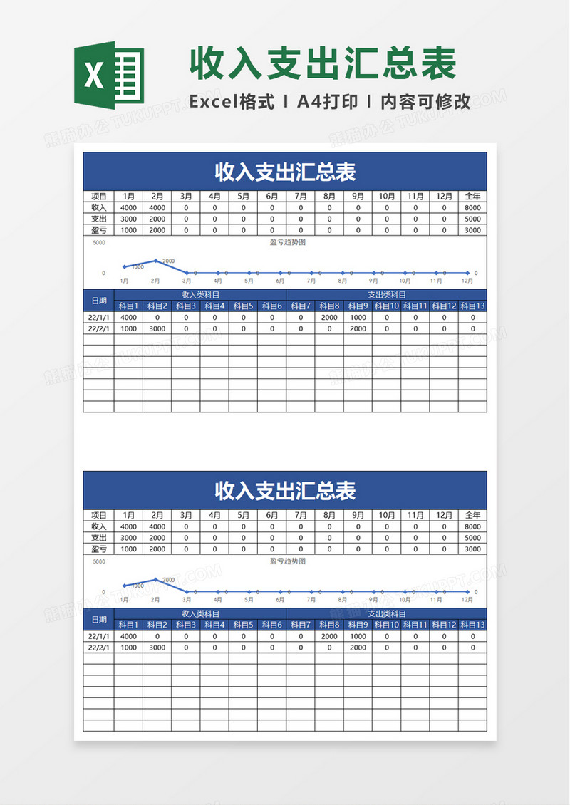 收入支出汇总表excel模板