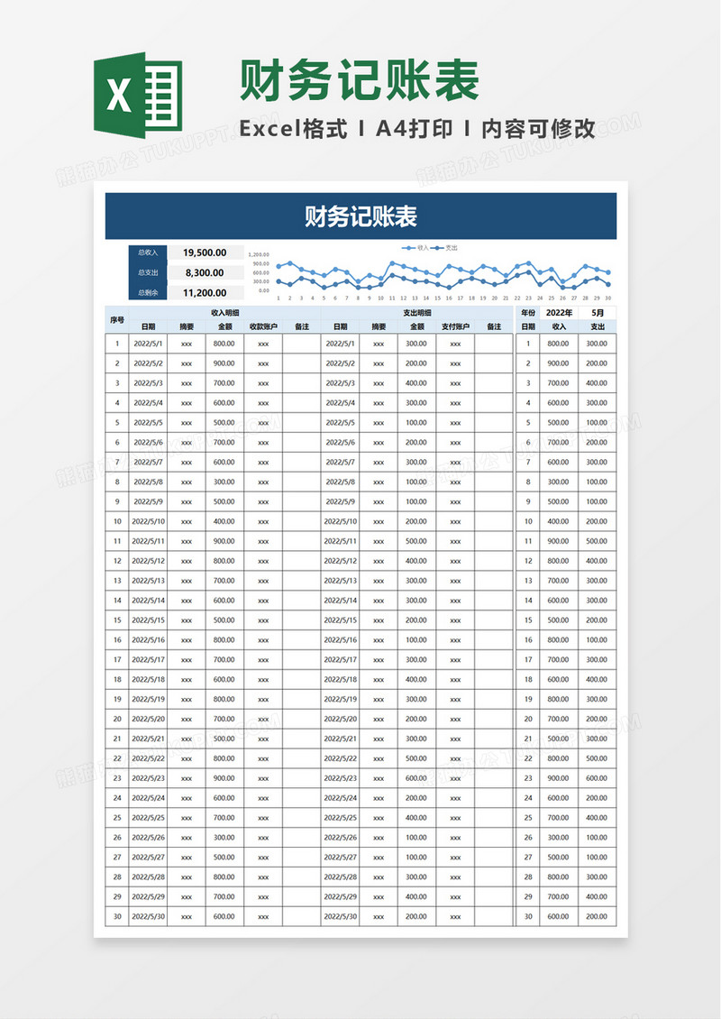 简洁实用财务记账表excel模板