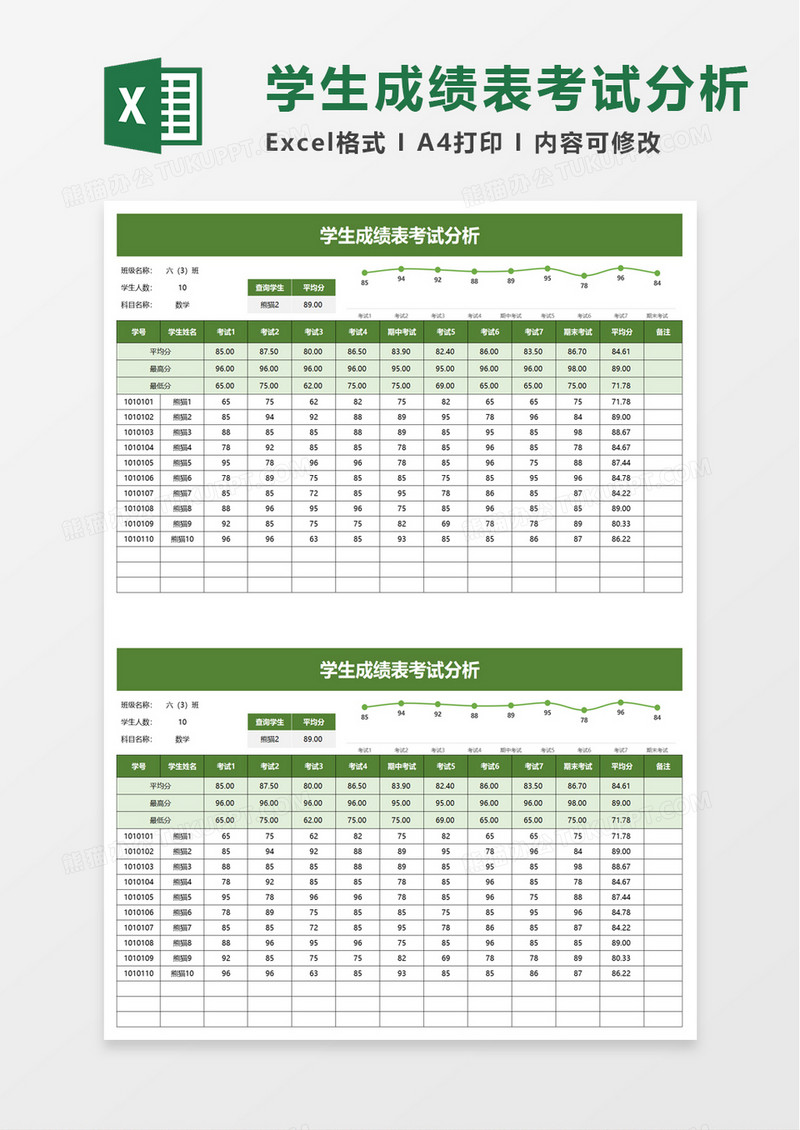 学生成绩表考试分析excel模板