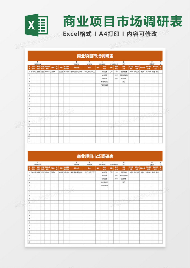 商业项目市场调研表excel模板
