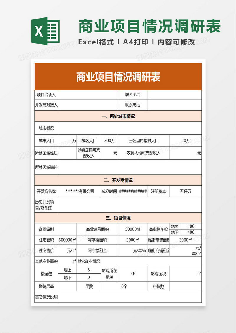 商业项目情况调研表excel模板