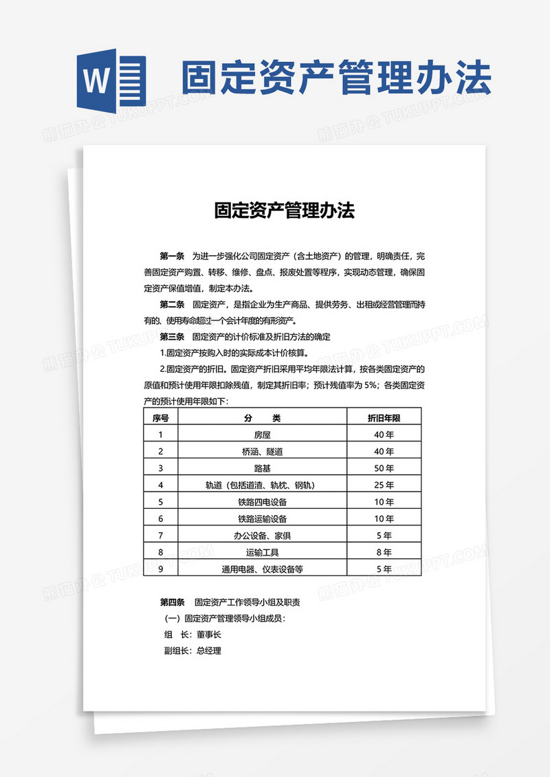 简洁实用固定资产管理办法word模板