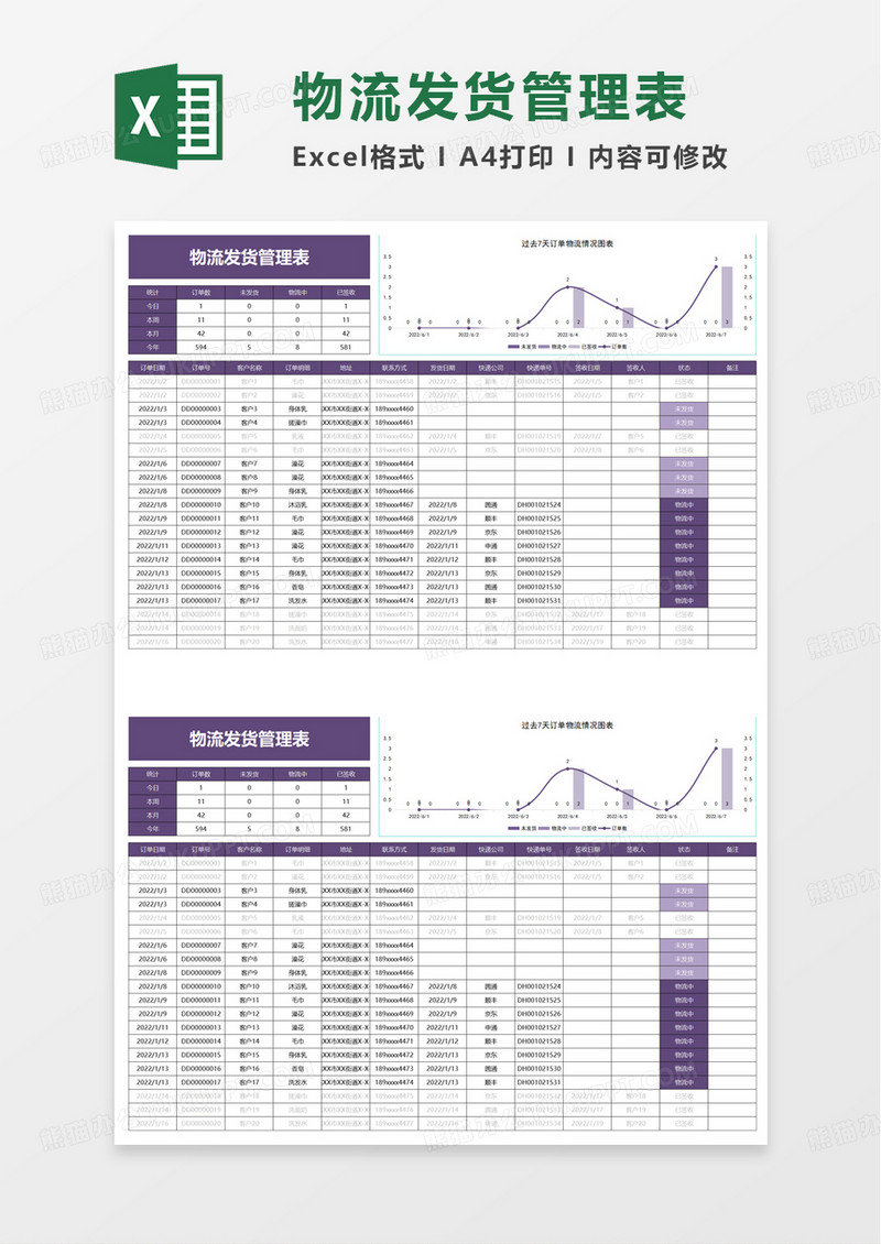 物流发货管理表excel模板