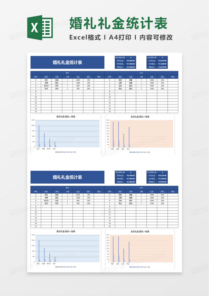 简洁婚礼礼金统计表excel模板