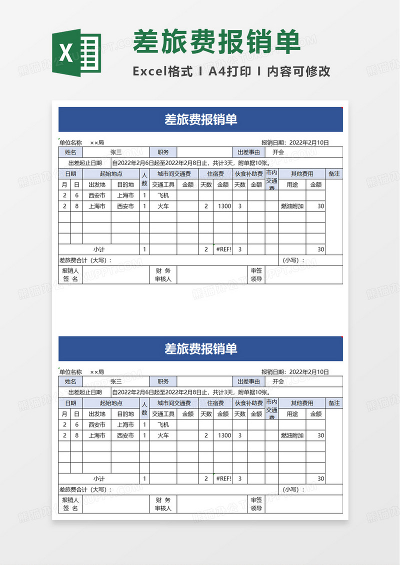 通用差旅费报销单excel模板