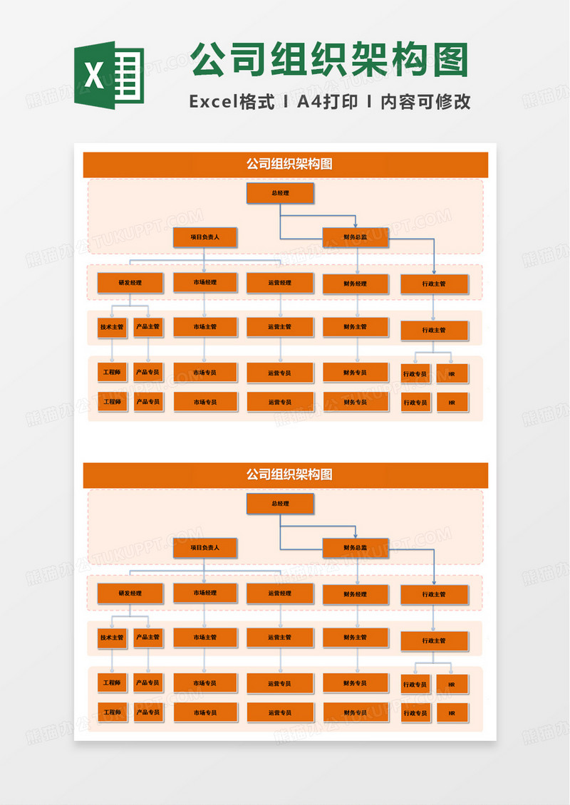 简洁公司组织架构图excel模板