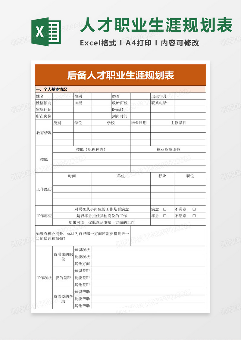 简洁后备人才职业生涯规划表excel模板