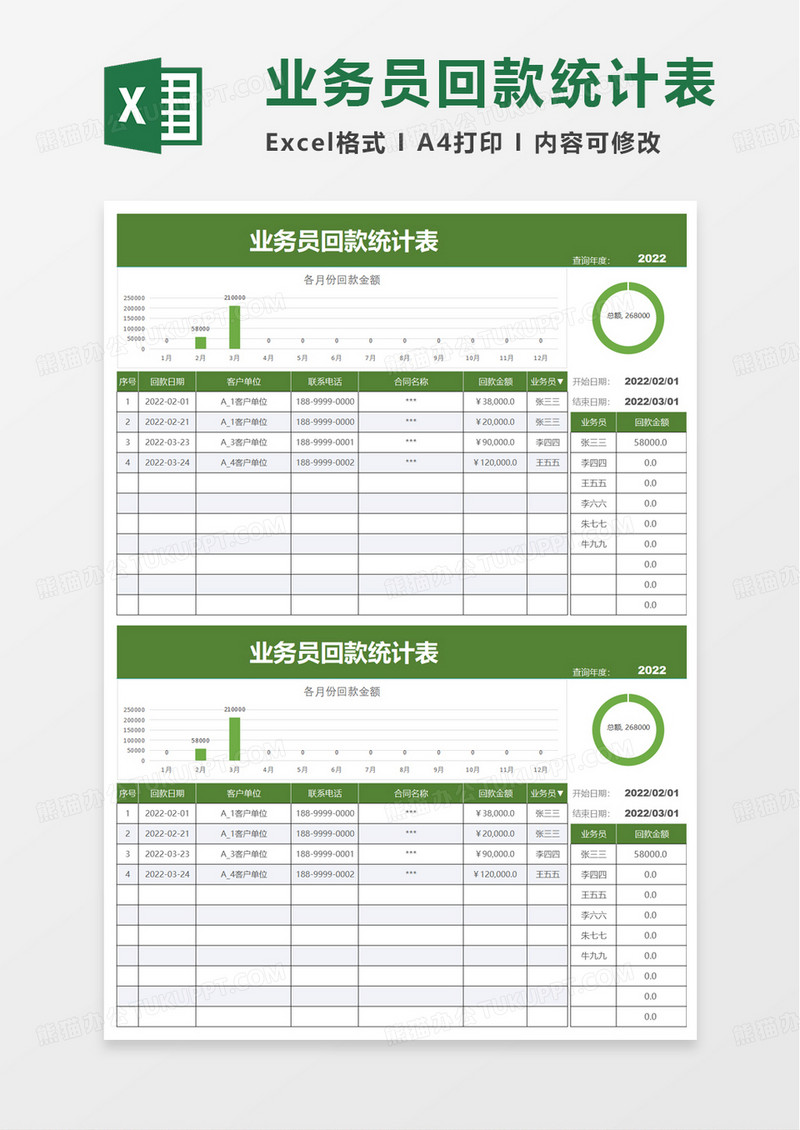 业务员回款统计表excel模板