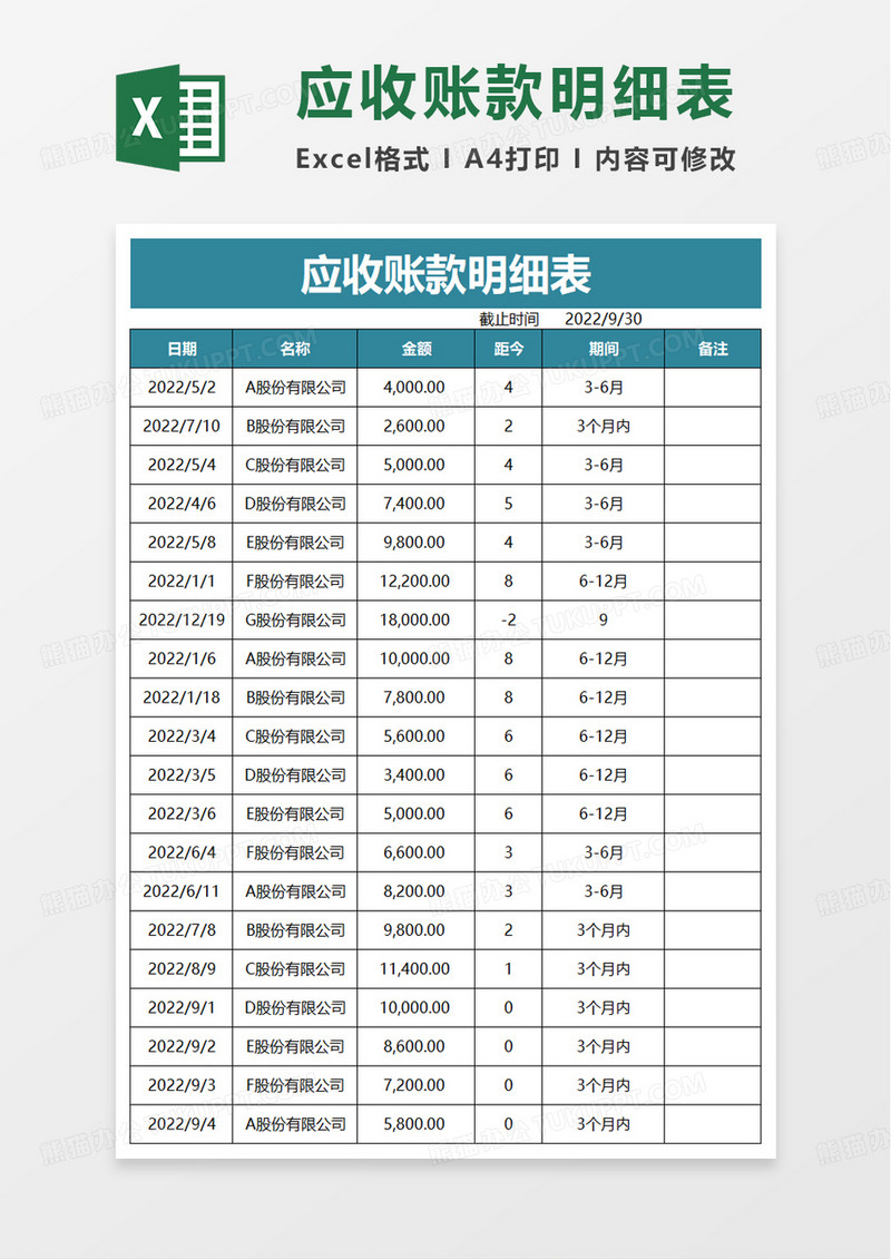 简洁应收账款明细表excel模板