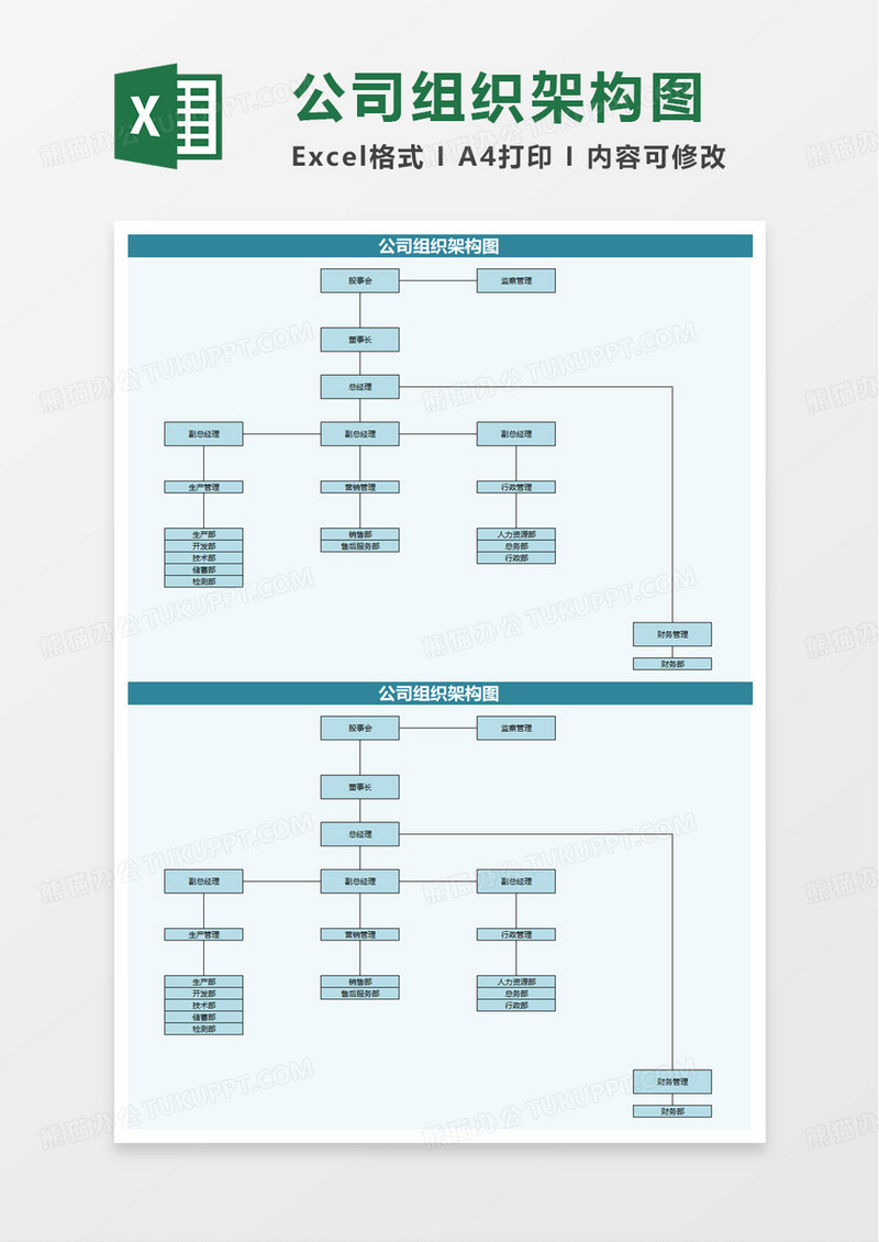 简洁实用公司组织架构图excel模板