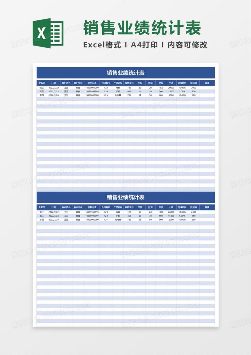 实用通用销售业绩统计表excel模板