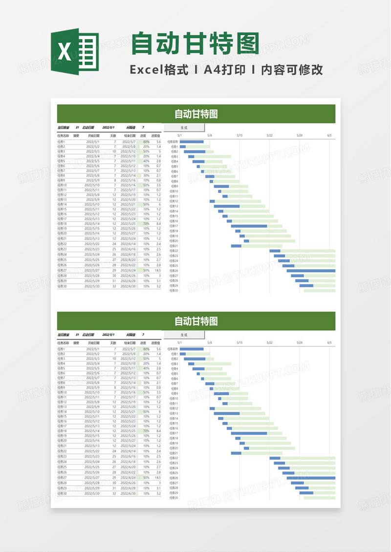 实用自动甘特图excel模板