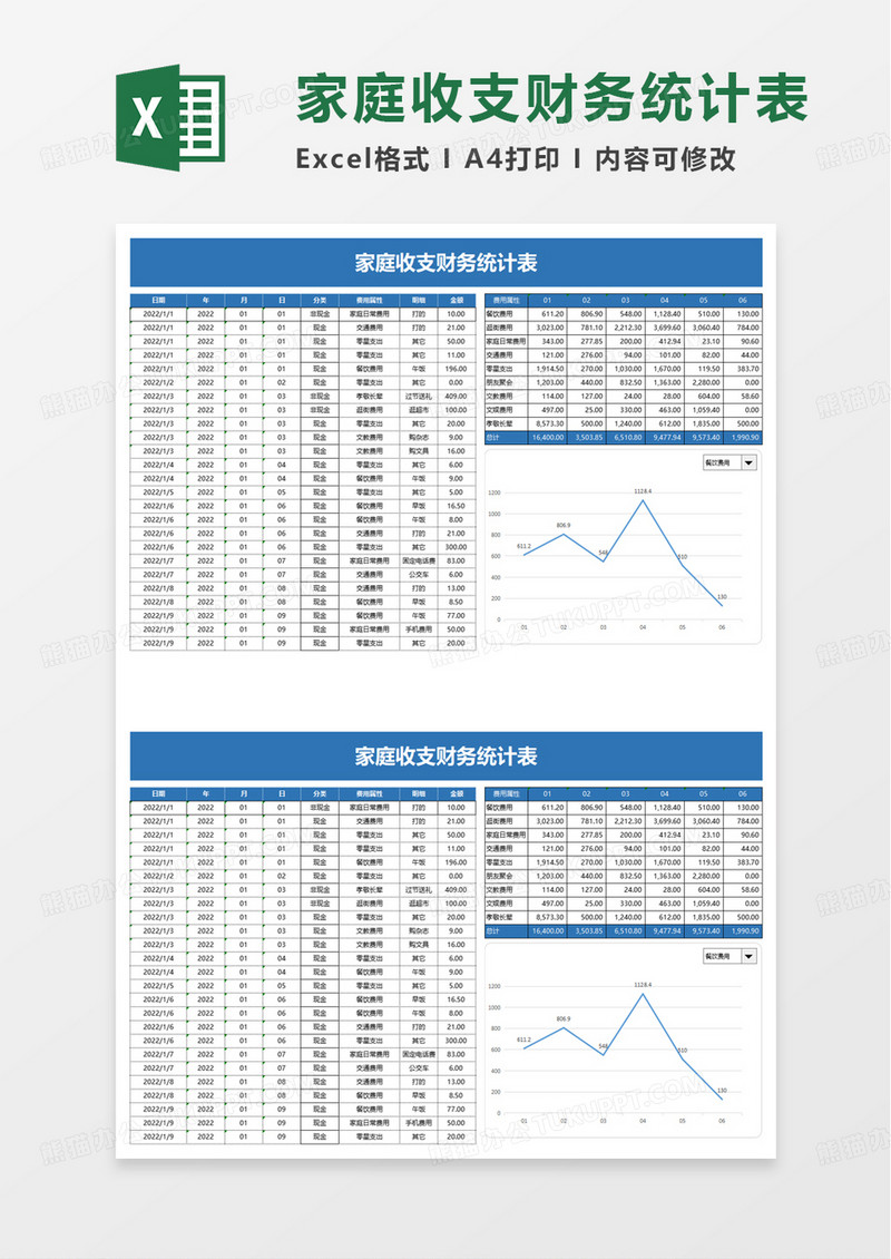 家庭收支财务统计表excel模板