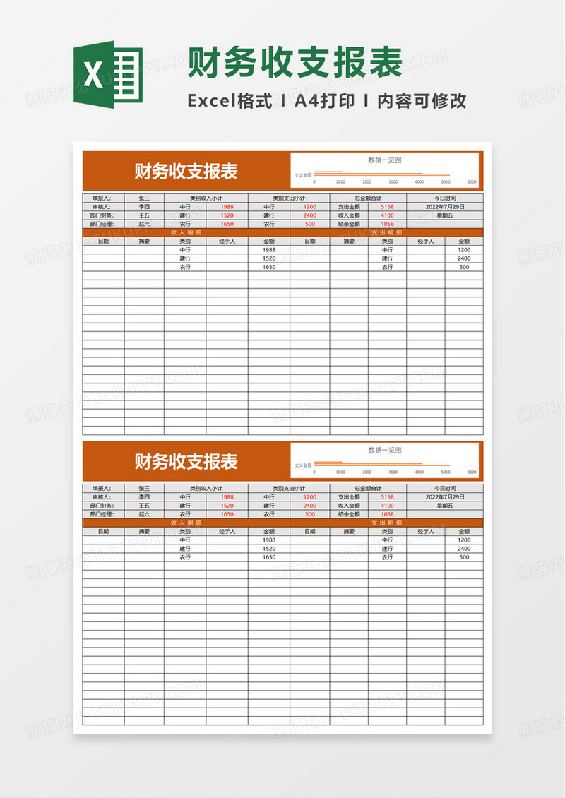 简洁财务收支报表excel模板