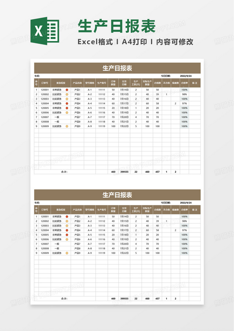 通用商务生产日报表excel模板