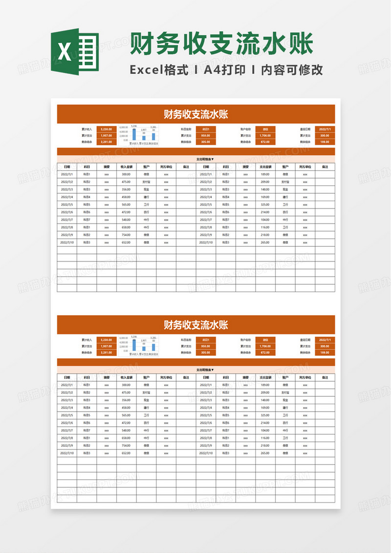 通用财务收支流水账excel模板