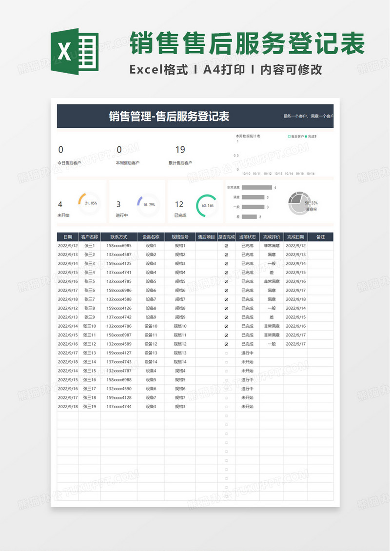 销售管理-售后服务登记表excel模板