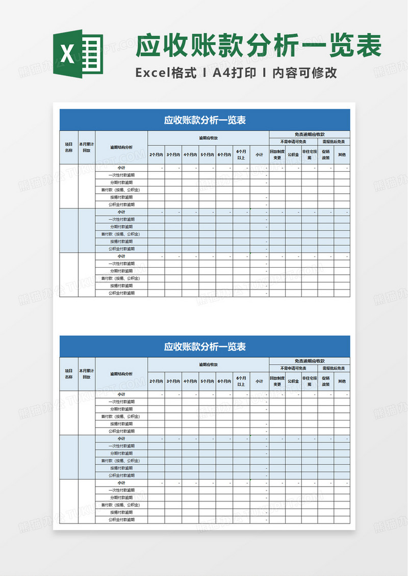 应收账款分析一览表excel模板