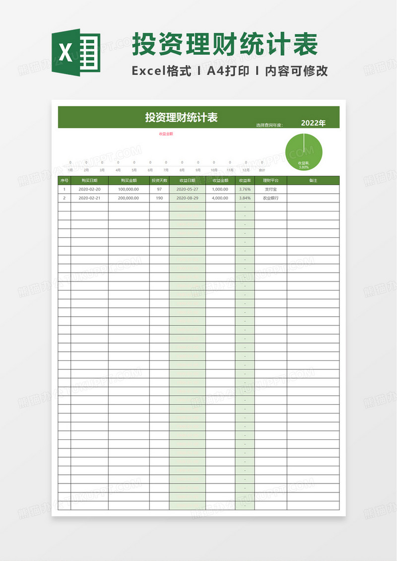 投资理财统计表excel模板