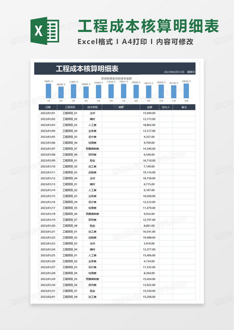 工程成本核算明细表excel模板