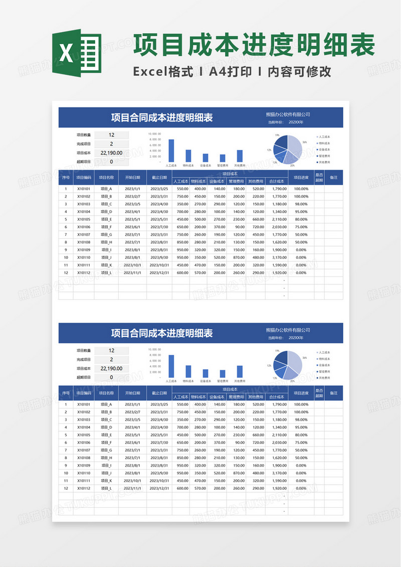 项目合同成本进度明细表excel模板