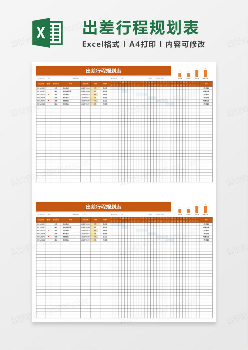 出差行程规划表excel模板