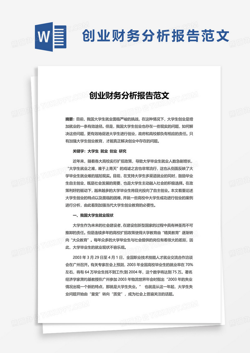 创业财务分析报告范文word模板