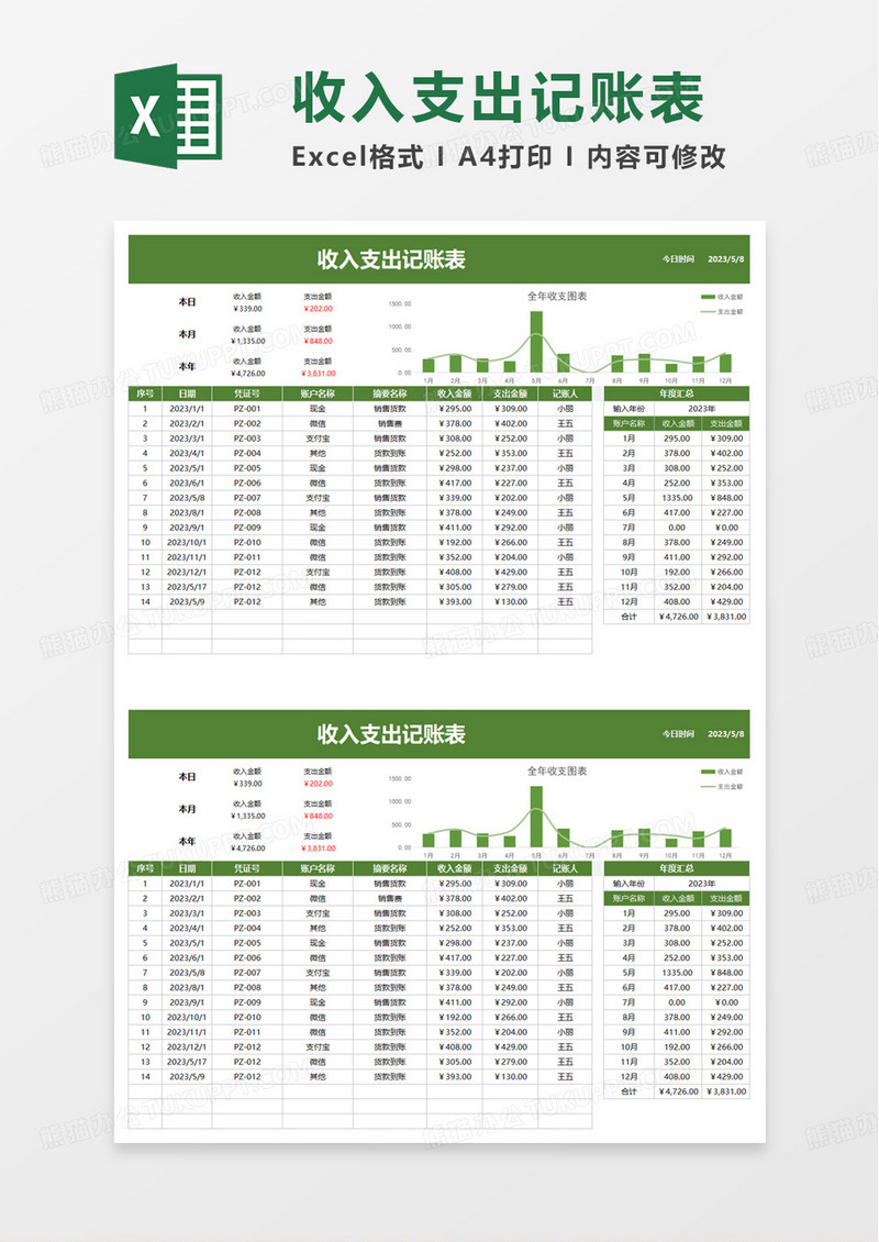 简洁实用收入支出记账表excel模板