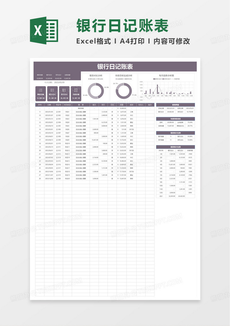 银行日记账表excel模板