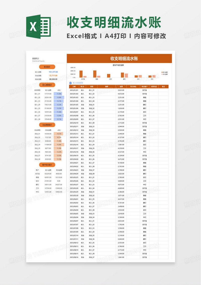 简洁收支明细流水账excel模板