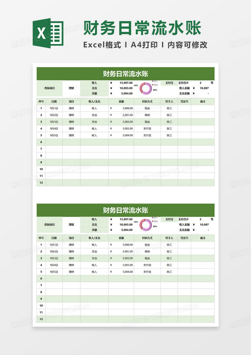 简洁财务日常流水账excel模板