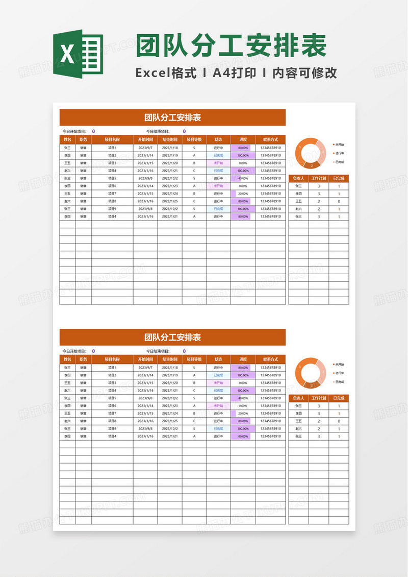 团队分工安排表excel模板