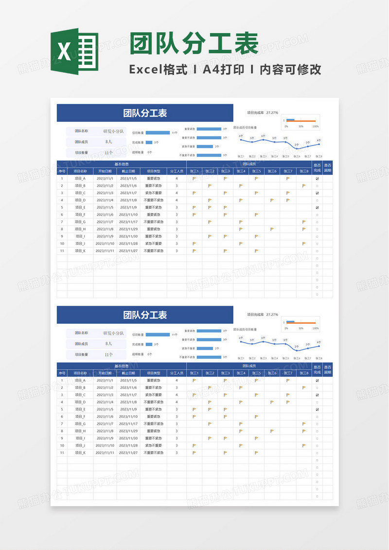 团队分工表excel模板