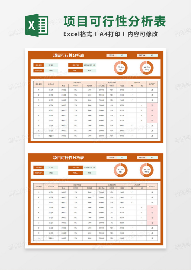 项目可行性分析表excel模板