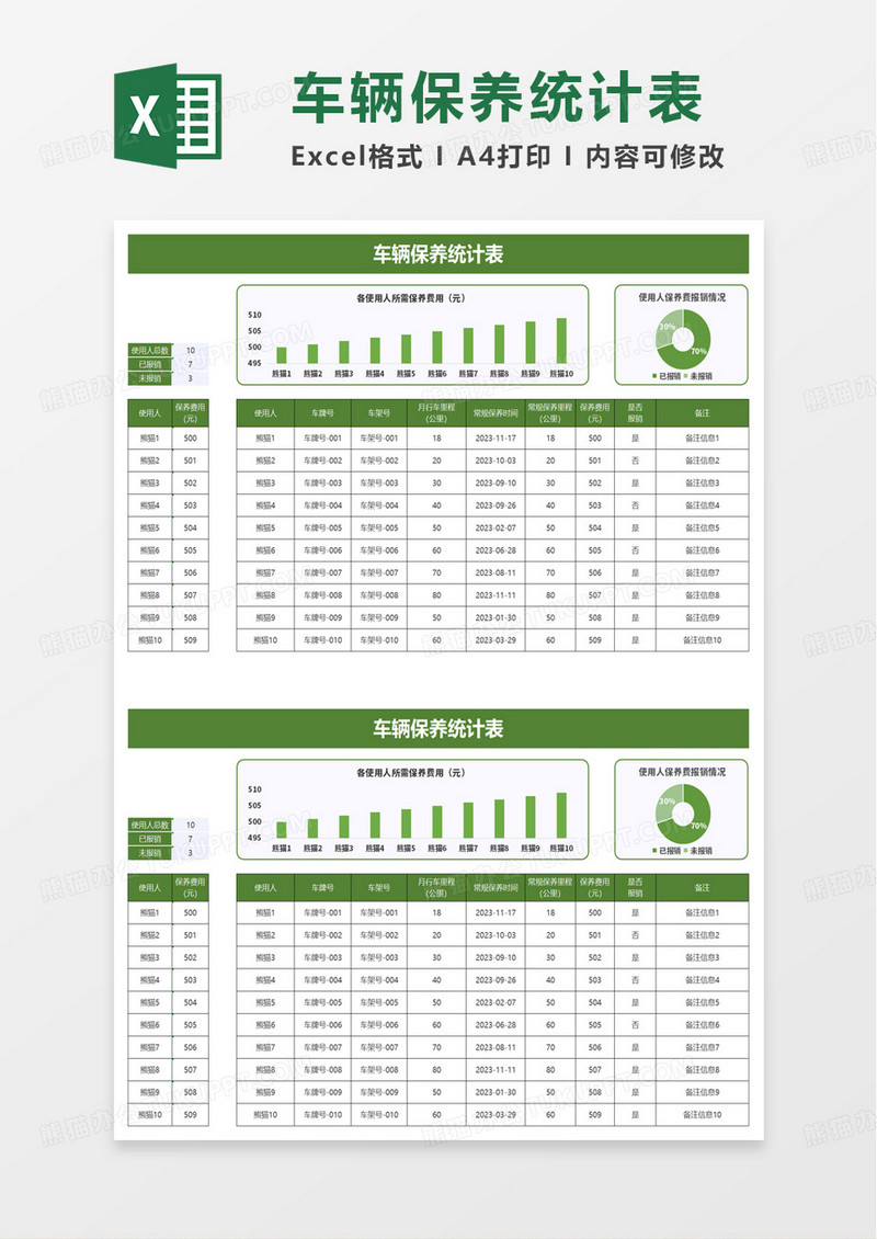 车辆保养统计表excel模板