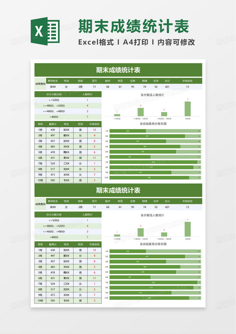 期末成绩统计表excel模板