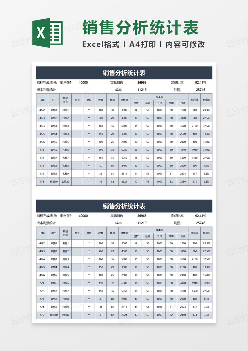 销售分析统计表excel模板