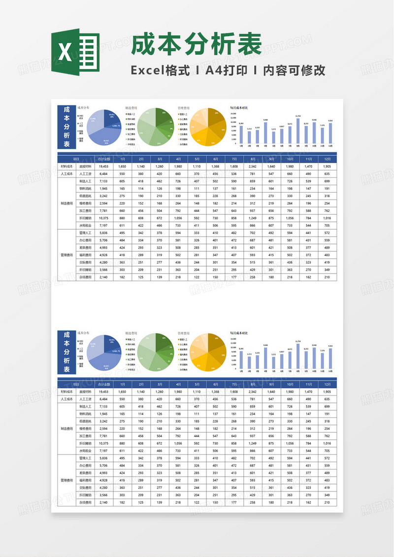 简洁成本分析表excel模板