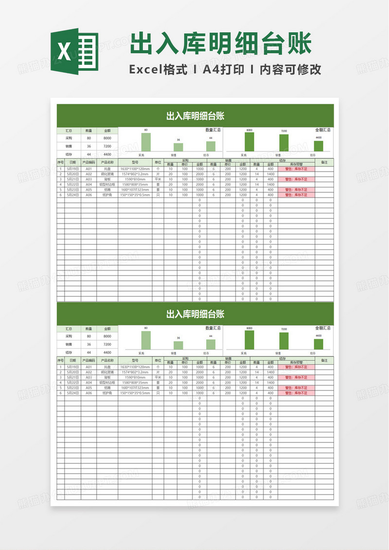 通用出入库明细台账excel模板