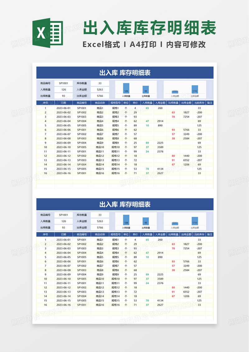 出入库库存明细表excel模板