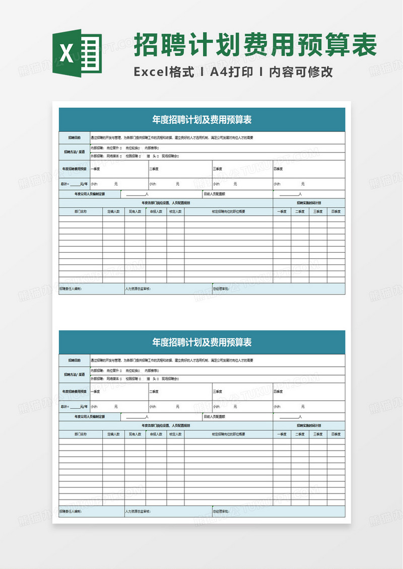 年度招聘计划及费用预算表excel模板