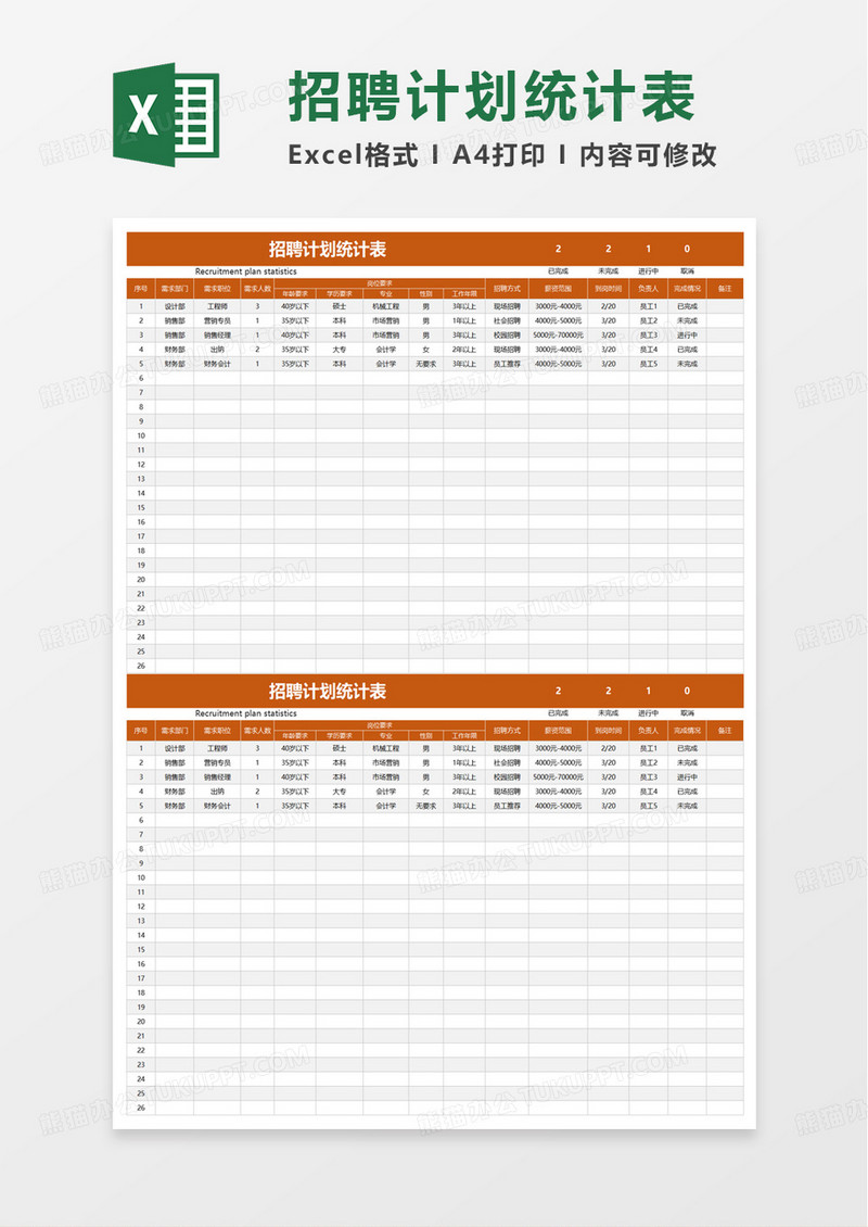 实用简洁招聘计划统计表excel模板