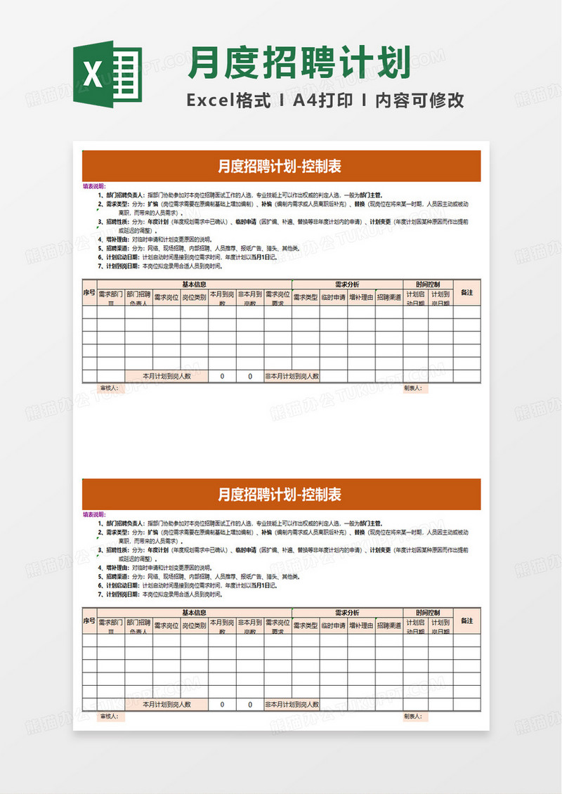 月度招聘计划excel模板